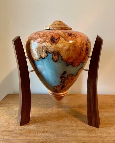 Suspended Cherry Burl Individual Size Urn With Screw On Lid