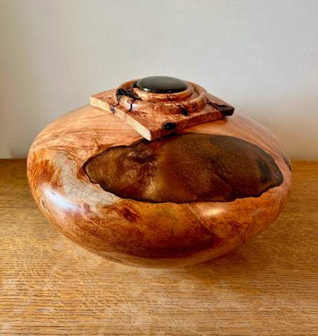 Cherry Burl With Jasper Stone Individual Size Urn With Screw On Lid