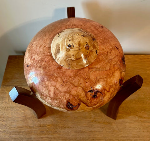 Suspended Cherry Burl Individual Size Urn With Screw On Lid