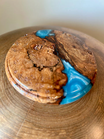 Spalted Maple Individual Size Urn With Screw On Turquoise Accented Lid