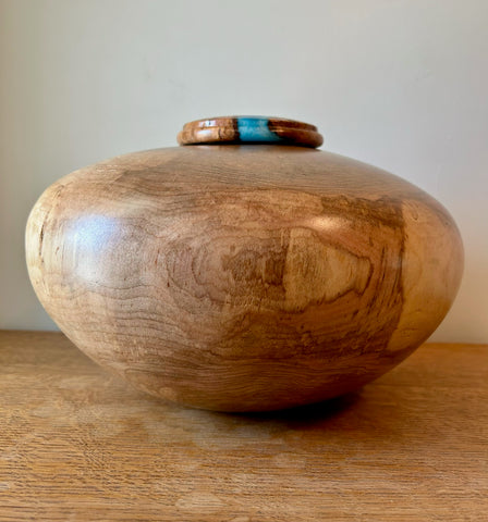 Spalted Maple Individual Size Urn With Screw On Turquoise Accented Lid