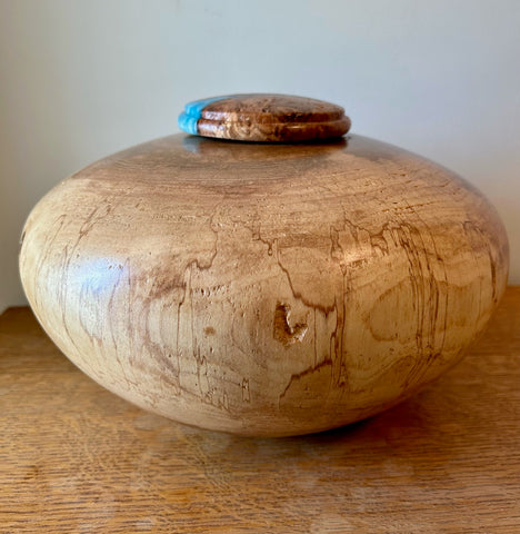 Spalted Maple Individual Size Urn With Screw On Turquoise Accented Lid