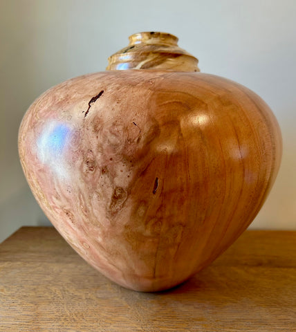 Cherry Burl Individual Size Urn With Sky Blue Accents and Screw On Lid