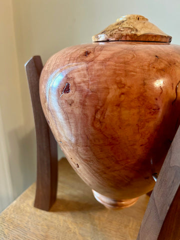 Suspended Cherry Burl Individual Size Urn With Screw On Lid