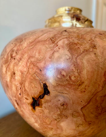 Cherry Burl Individual Size Urn With Sky Blue Accents and Screw On Lid